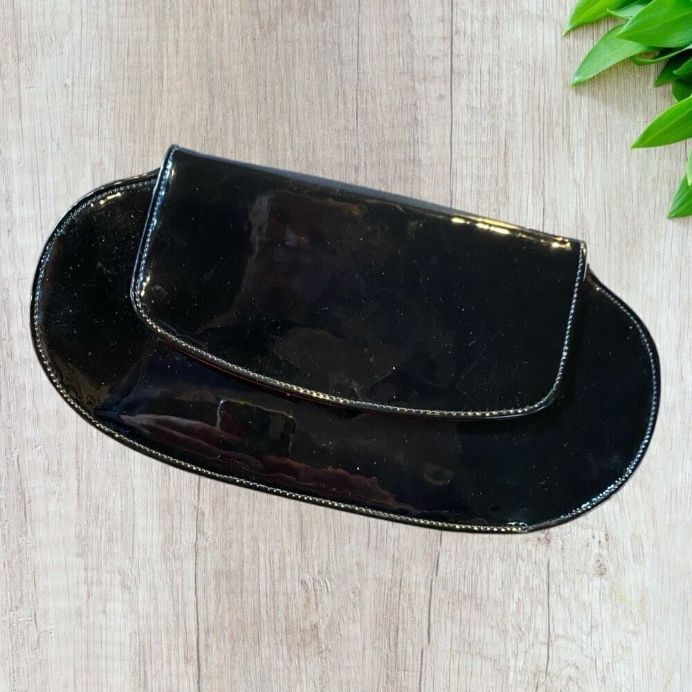 Vintage Black Patent Leather Evening Bag Clutch Party